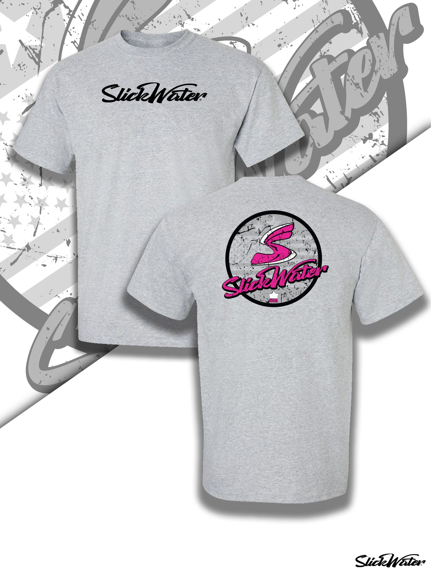 Slick Water “Original S-Wave” T-Shirt - Gray/Black/Pink