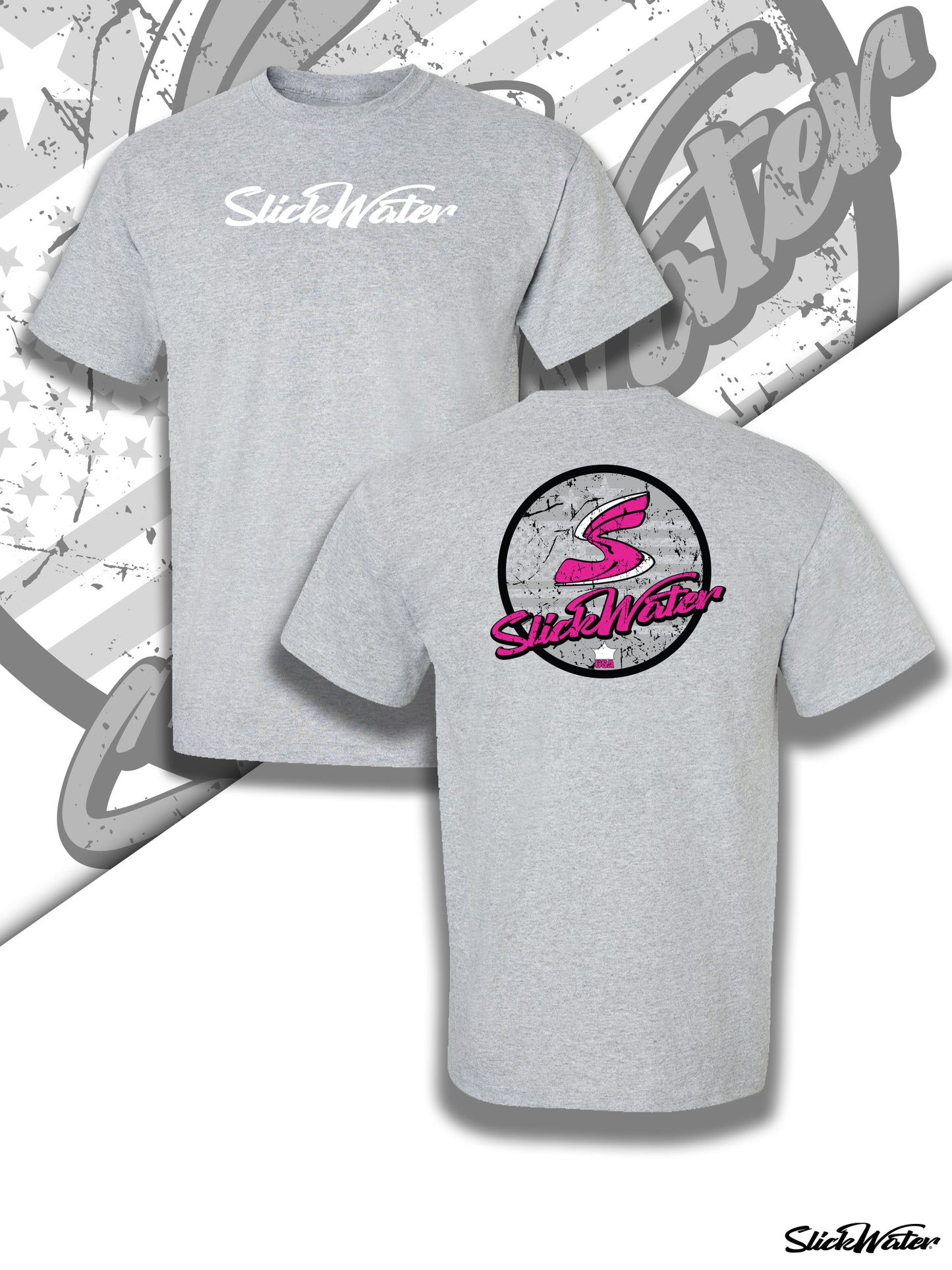 Slick Water “Original S-Wave” T-Shirt - Gray/White/Pink